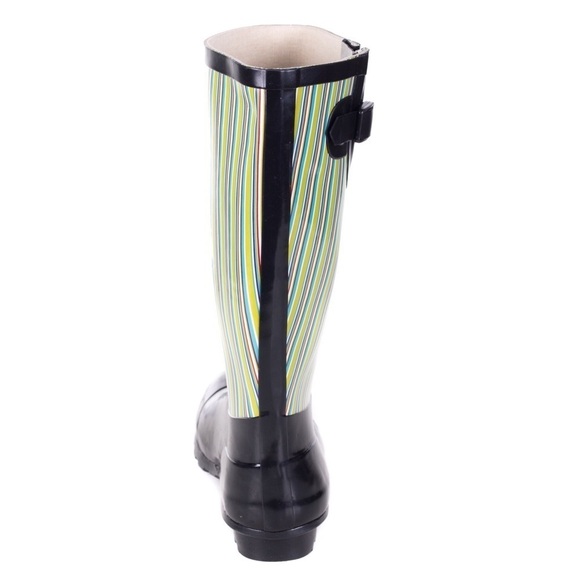 Women Rubber Rain Boots, Black Retro Design Rainboots - Picture 2 of 3